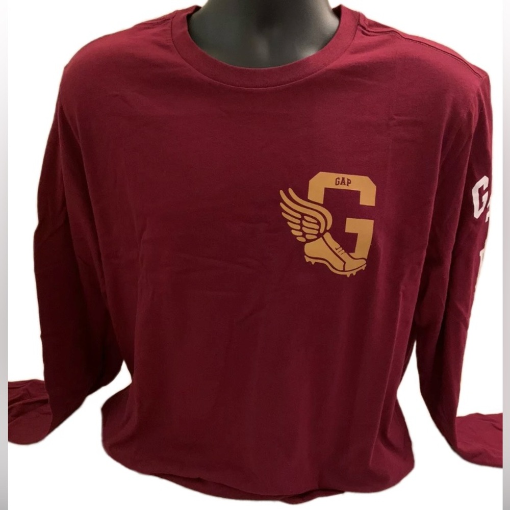 Men’s Gap Athletic Logo T-Shirt Crew Neck Long-sleeved Large Garnet Red